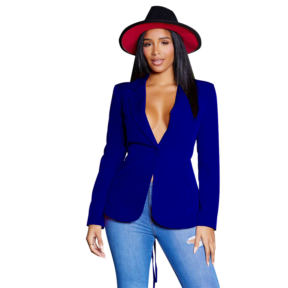 Saco Blazer con Cuello en V para Mujer K10600 de Poliéster Manga Larga