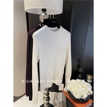 羊毛设计师款珍珠修身女毛衣内搭打底衫深圳南油高端女装