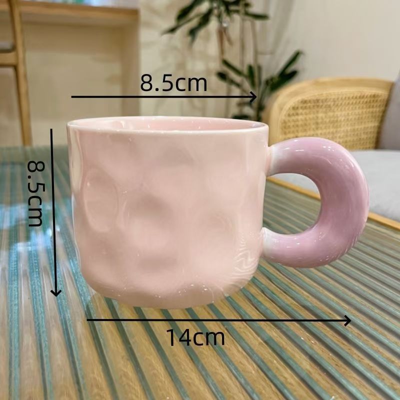コントラストカラーの大きな耳付きマグカップ、家庭用セラミックマグカップ、かわいい学生カップル用飲料カップ、コーヒーカップ、トレンディでクリエイティブなカップ|undefined