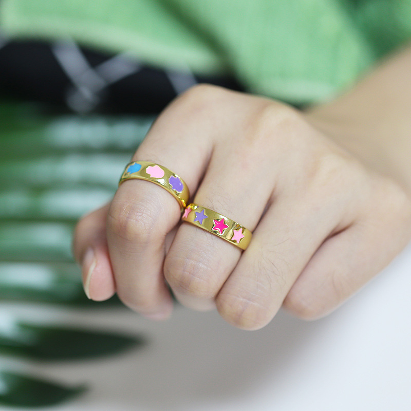 nihaojewelry simple star dripping oil copper open ring wholesale jewelry
