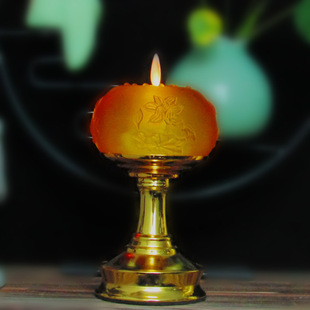 LED glass lotus lamp Temple dedicated smokeless lamp butter lamp amber and other relief glass lotus lamp wholesale