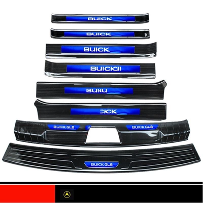 Dekorativ pedal başlıqları, Buick Gl8/652T25S Door Sill Strip - sku10-652t-black-titanium-blue-label-4-door-sills-rear-guard-8-pieces