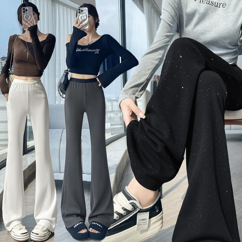 实拍微喇叭裤女秋季2025新款休闲松紧高腰显瘦垂感休闲百搭马蹄裤|undefined