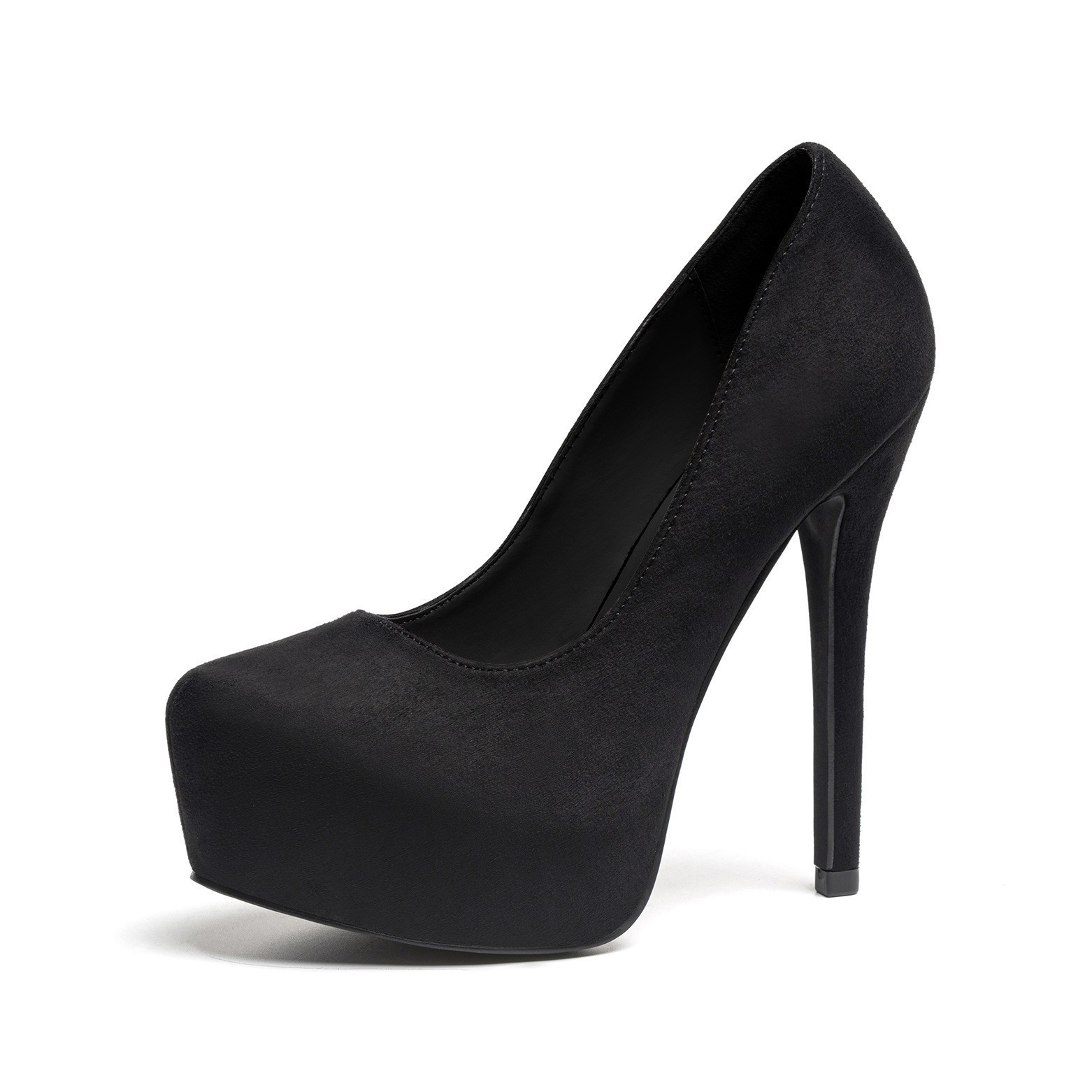 高跟鞋女夏凉鞋防水台现货大码绒面细跟婚鞋黑简约外穿不累脚单鞋