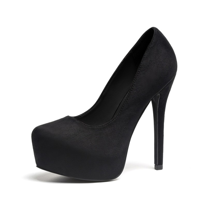 High-Heeled Shoes for Women, Summer Waterproof Platform, Large Size Suede Stiletto Wedding Shoes, Black Simple Style, Comfortable for Outdoor Wear, Fashionable