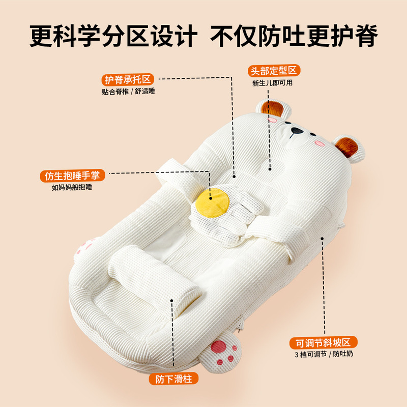 婴儿床中床新生防吐奶斜坡床防溢呛奶透气枕宝宝躺喂神器仿生床|undefined