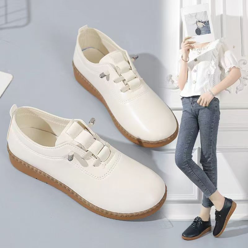 2025 Spring and Autumn Slip-On Women's Leather Shoes Lightweight Soft Sole Flat Shoes Single Shoes Casual Shoes Versatile Leather Shoes