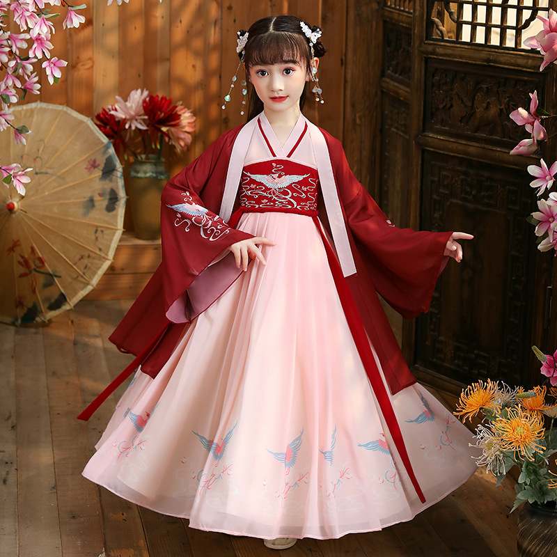 新款汉服女童大袖口网纱连衣裙民族风古装演出服襦裙批发|ms