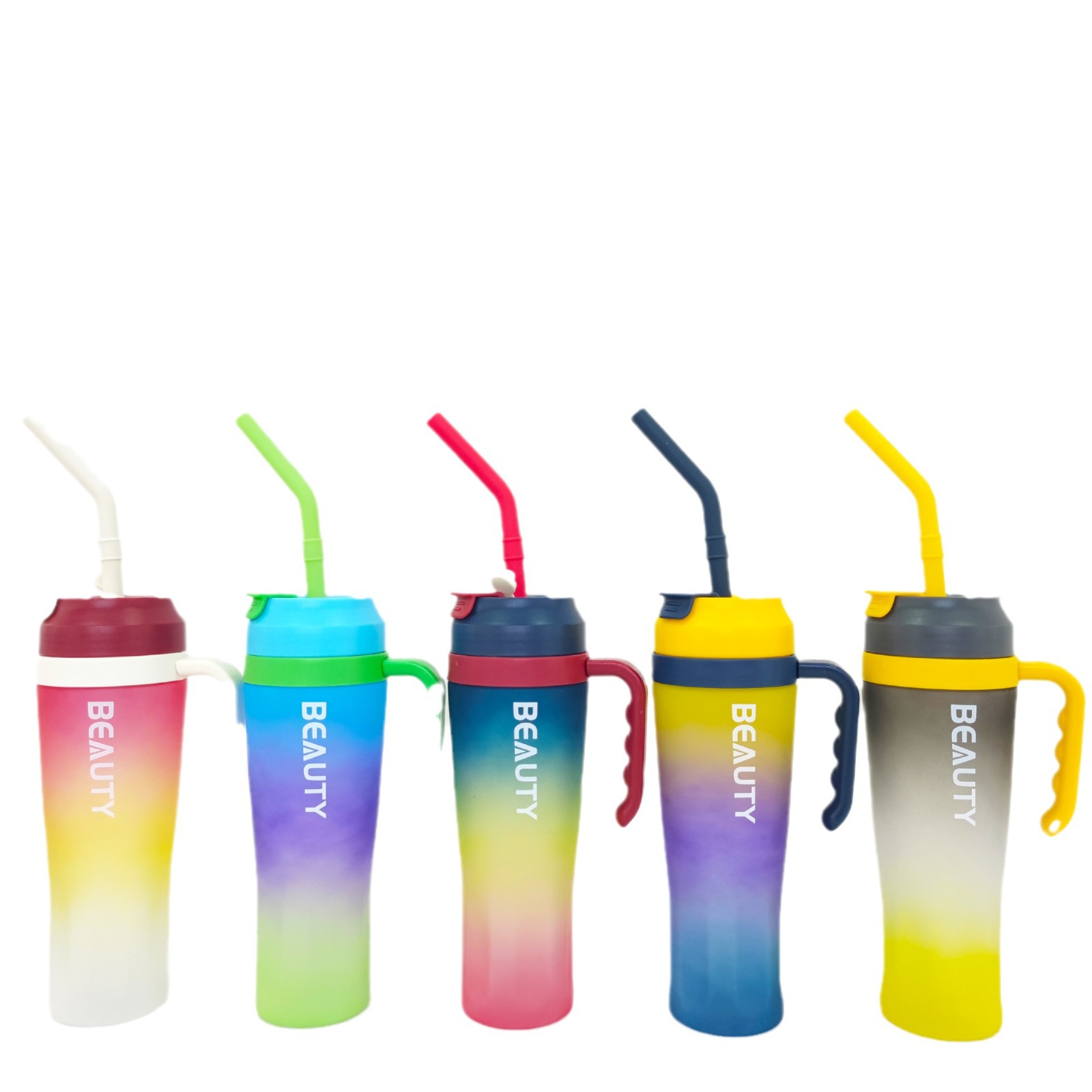 Comercio electrónico transfronterizo tazas de automóviles de gran capacidad de color gradiente mangas portátiles de paja tazas de agua de plástico tazas de hielo de gran capacidad