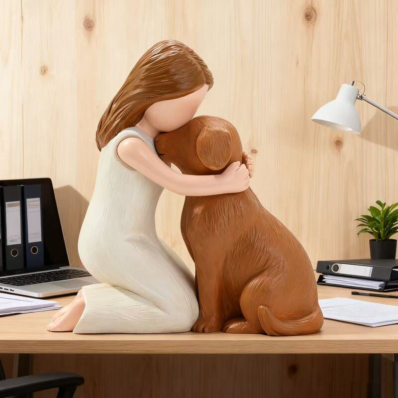 Cross-Border Popular Resin Girl Holding Dog Series Sculpture Home Desktop Resin Crafts Kneeling Girl Ornaments