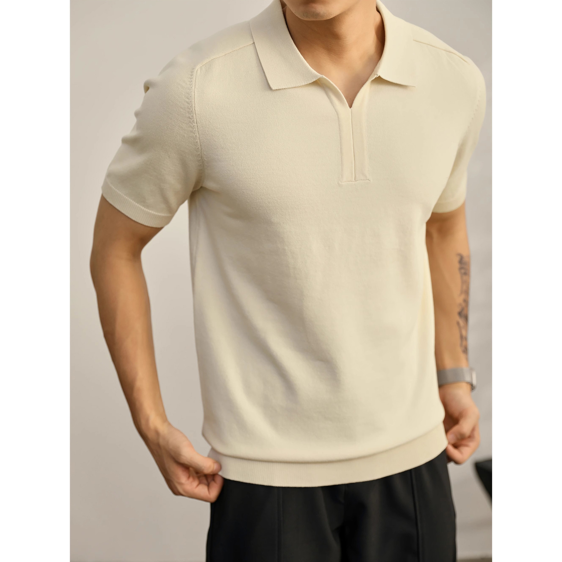 POLO camisa solapa suéter de manga corta cuello de gaviota masculino negocio británico delgado verano hielo seda comercio exterior transfronterizo al por mayor