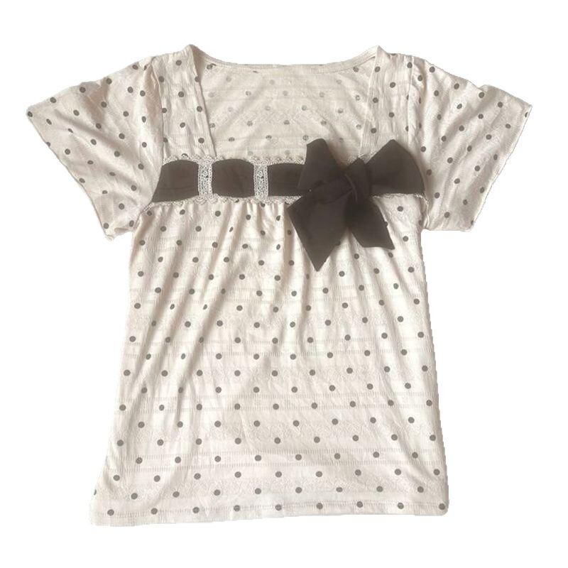 2025 新しい夏のスタイルの純粋な欲望デザインスクエアネック水玉プリントリボン装飾 Tシャツトップ女性のための|undefined