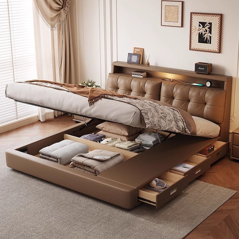 Multifunctional Bed Modern Minimalist Master Bedroom 1.8 Soft Bed Atmospheric Italian Bedside Storage Drawer Wedding Bed