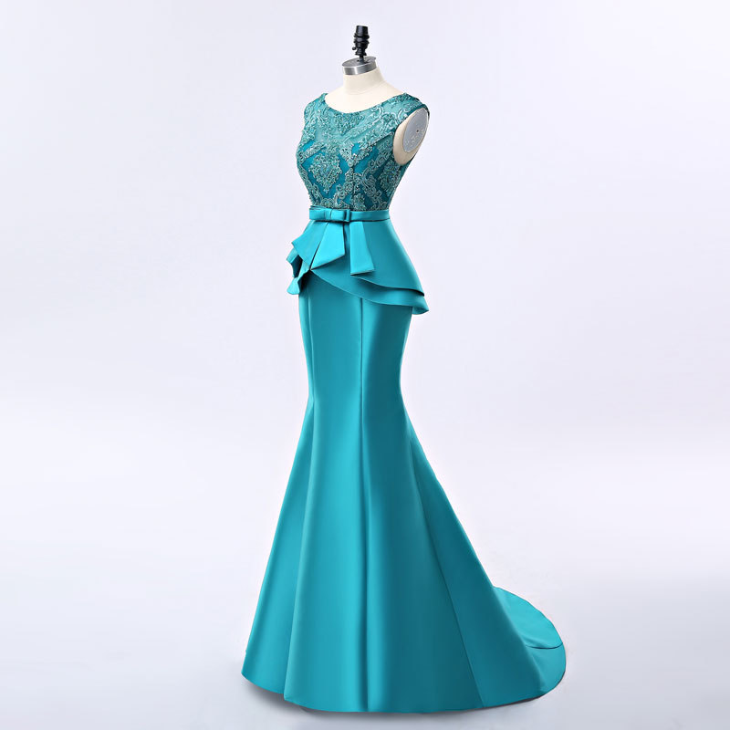 Nuevo vestido de noche vestido de novia europeo y americano Comercio exterior encaje con cuentas cuello redondo Amazon AliExpress deseo vestido de noche