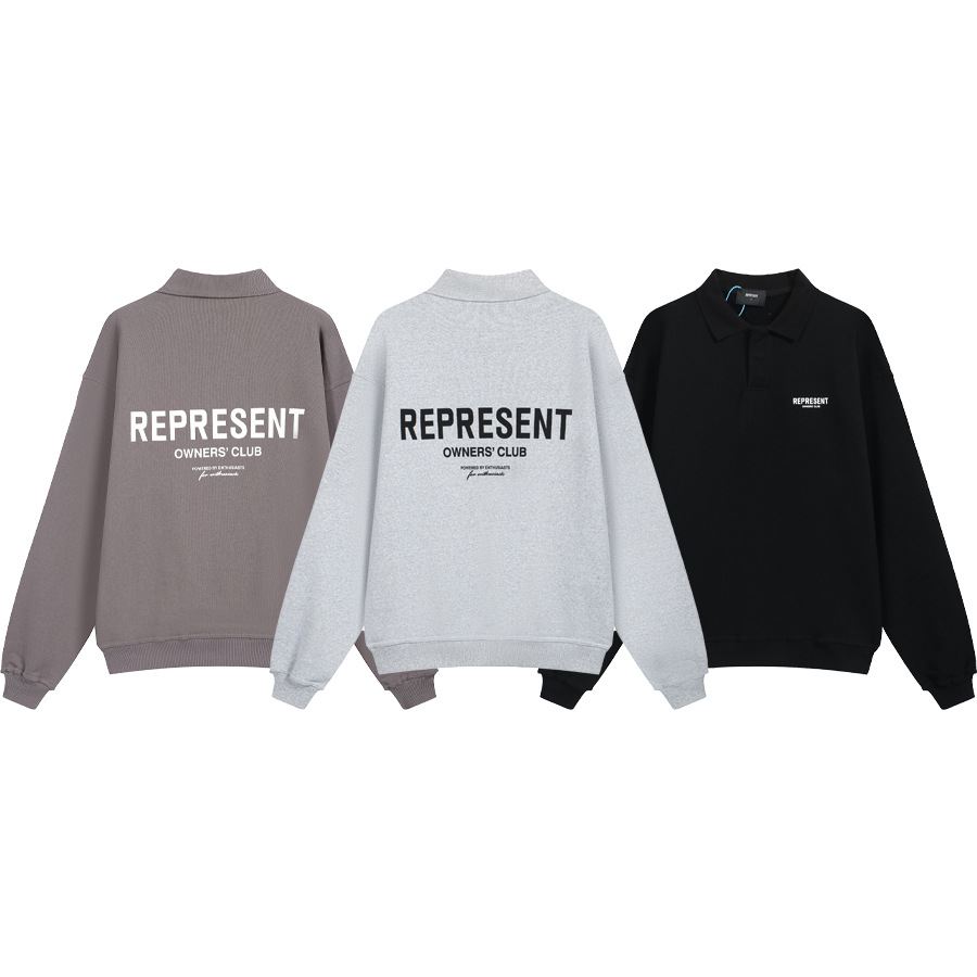Cross-border REPRESENT letter slogan impresión High Street hombres sueltos suéter de solapa casual de las mujeres camisa de polo de moda