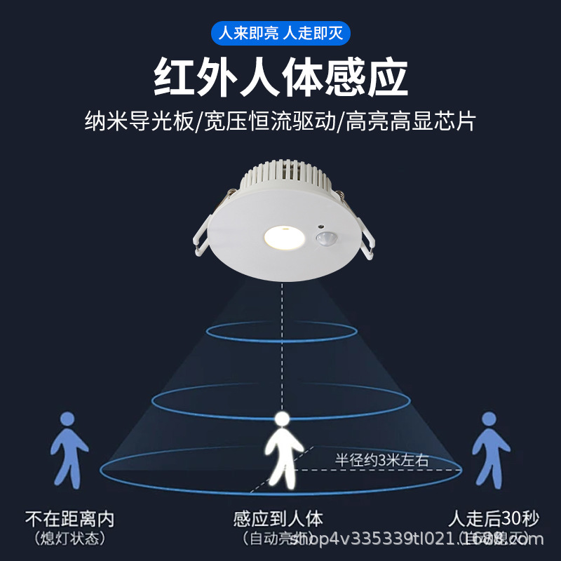 LED 인체 유도 스포트라이트 느린 멸종 임베디드 눈부심 방지 복도 조명 스마트 홈 현관 천장 다운 라이트