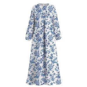Bohemian Floral Maxi Dress – Lightweight Polyester-Spandex Long Sleeve Dress With Ethnic Print (S-5XL, Loose Fit For Casual)_ecoleips.com