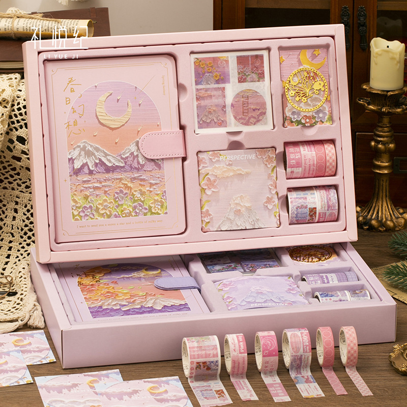 | Pintura al óleo, libro de cuentas, juego de caja de regalo, regalo de recompensa para estudiantes de primaria, cuaderno para niñas, estilo de cuaderno de alto valor