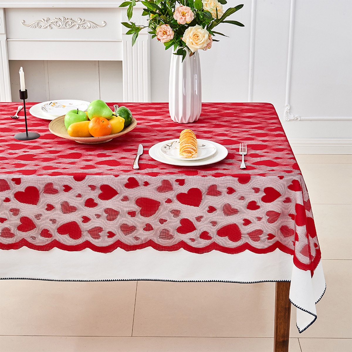 Transfronterizos de urdimbre encaje amor día de San Valentín tabla de mesa rectangular bandeja cojín set de decoración de vacaciones fábrica en stock