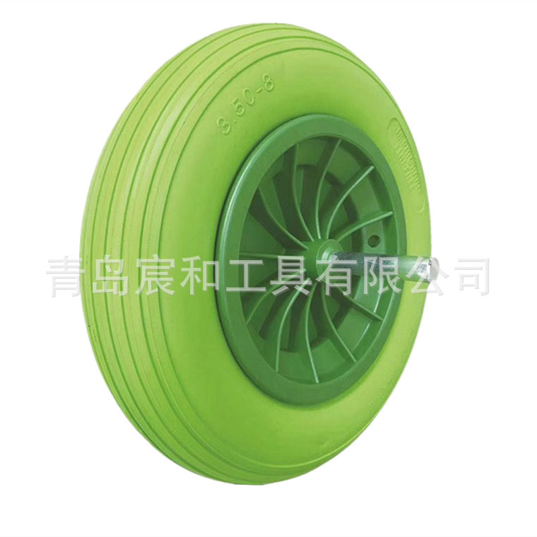 14寸手推车工具车PU发泡实心轮 3.50-8带车轴塑料轮毂聚氨酯pu轮