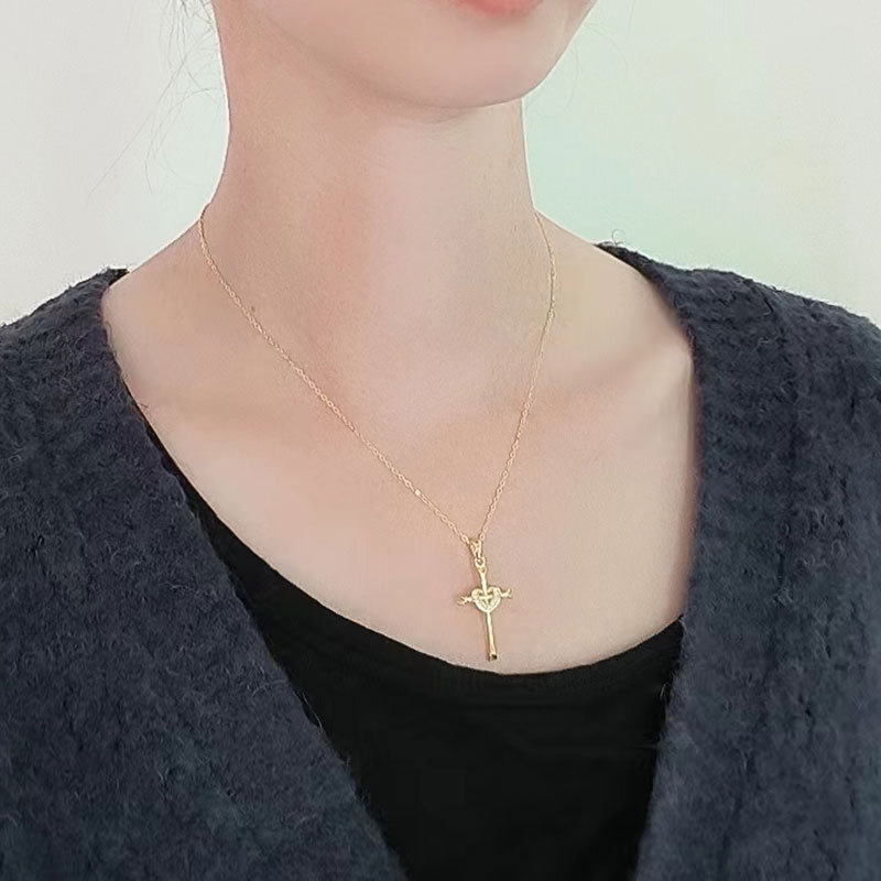 Schmuck Echt Vergoldet Herz Zirkon Anhänger Halskette Kreuz Schlüsselbein Kette Zubehör_voghion.com