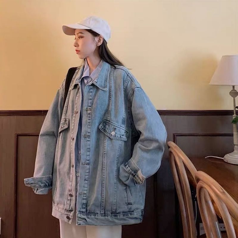 Women's denim jacket, spring and autumn, Korean style, loose fit, 2026 new style, trendy Harajuku style, versatile top, Hong Kong style.