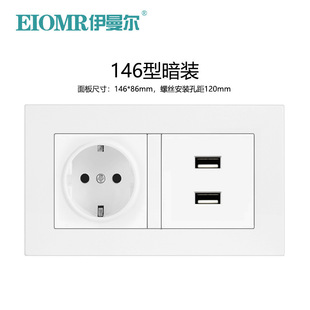 White European switch socket panel German standard socket double German with European gauge socket panel concealed