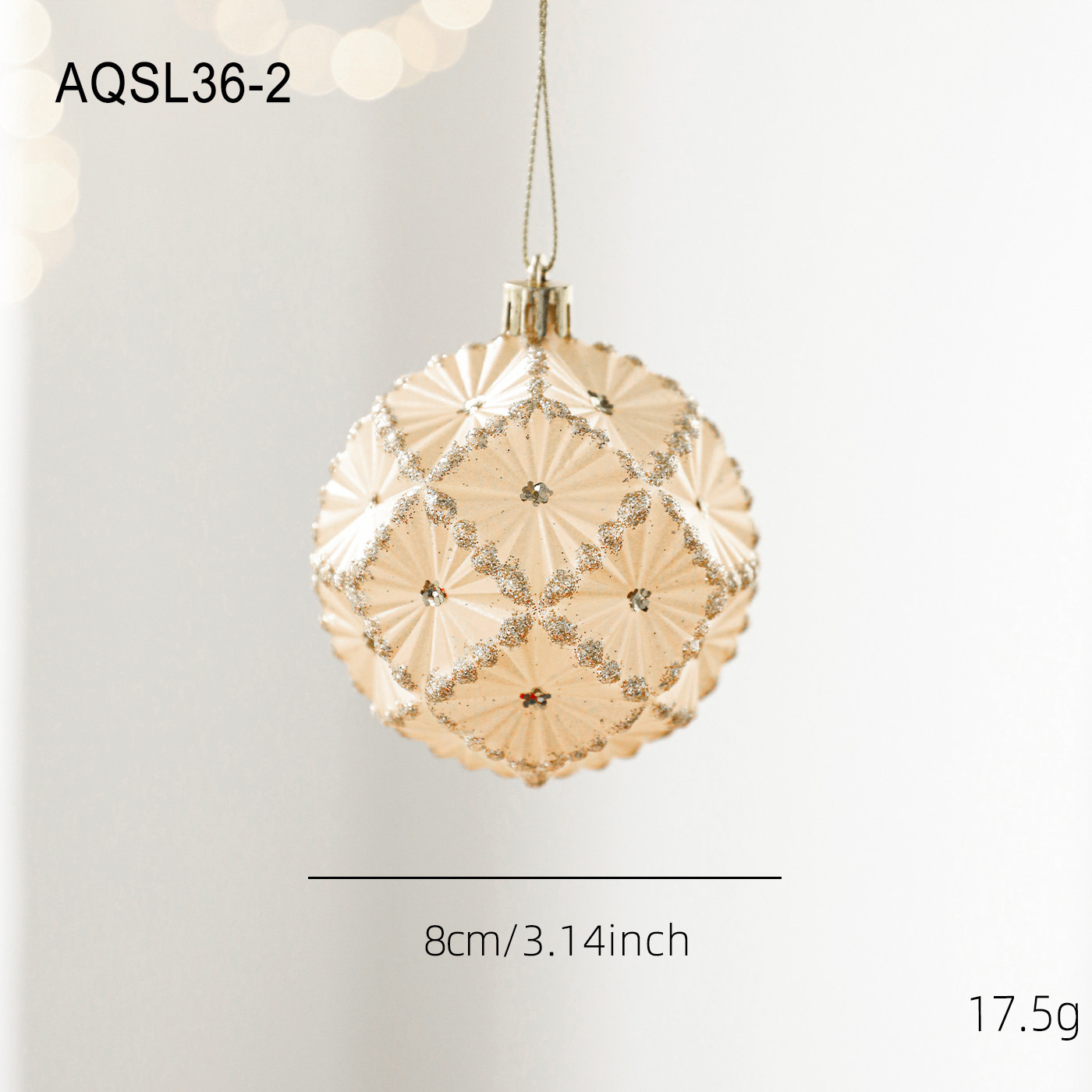 8CM bola de alta calidad de color champagne de lujo ligero polvo adhesivo oro polvo galvanizado bola de decoración de árbol de Navidad colgante decoración colgante bola