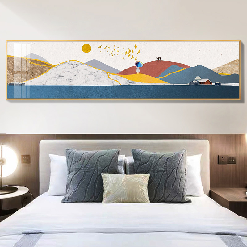 小众北欧简约长条横幅房间风景床头挂画温馨酒店墙壁画卧室装饰画-阿里巴巴