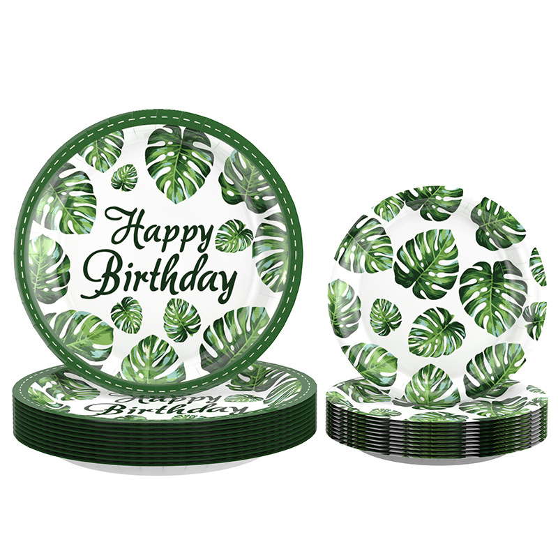 Tortuga amazónica hoja verde planta fiesta de cumpleaños decoración tema plato de papel desechable arreglo suministros plato de cena traje