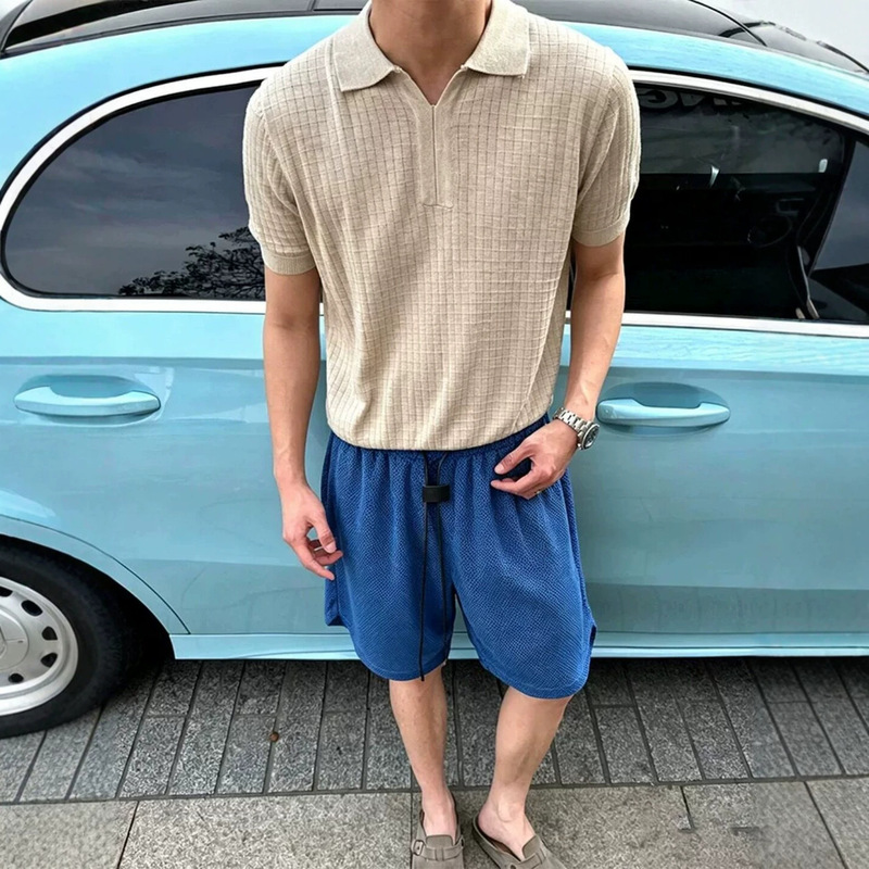 Dark Blue Double-Sided Matte Shorts for Men, Summer Thin Python Pattern Five-Point Pants, American-Style Breathable Ice Silk Mid-Length Pants