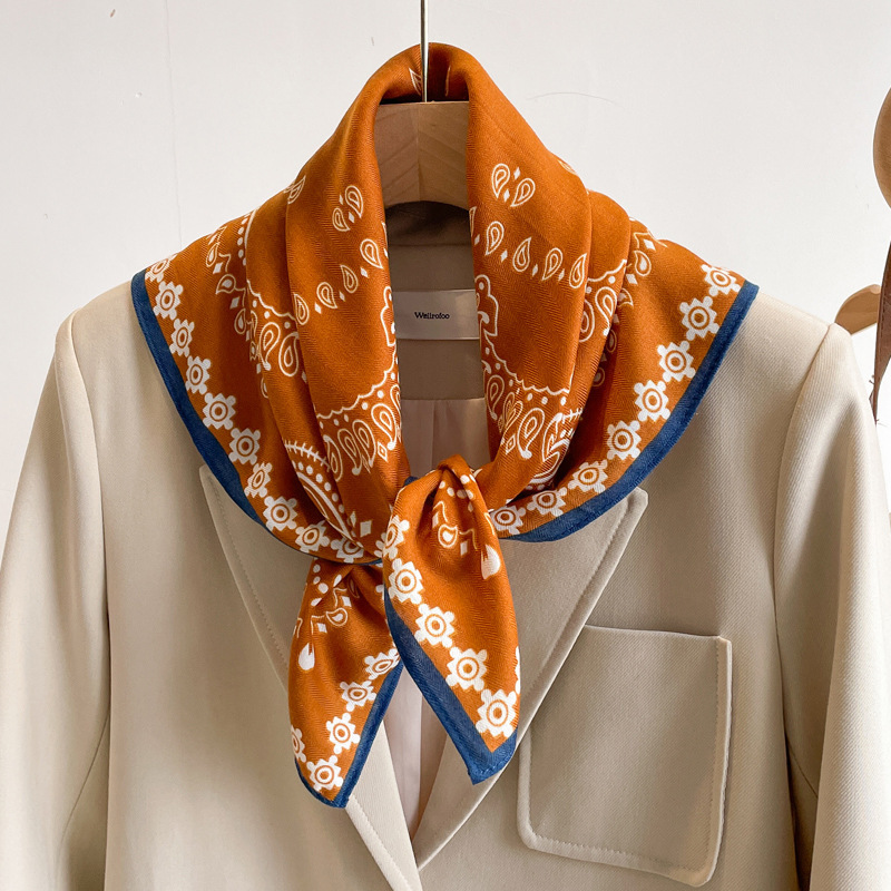 Orange cashew flower cotton and linen hair band silk scarf 70 small square scarf women's thin scarf scarf linen scarf all-match shirt Orange cashew flower cotton and linen hair band silk scarf 70 small square scarf women's thin scarf scarf linen scarf all-match shirt