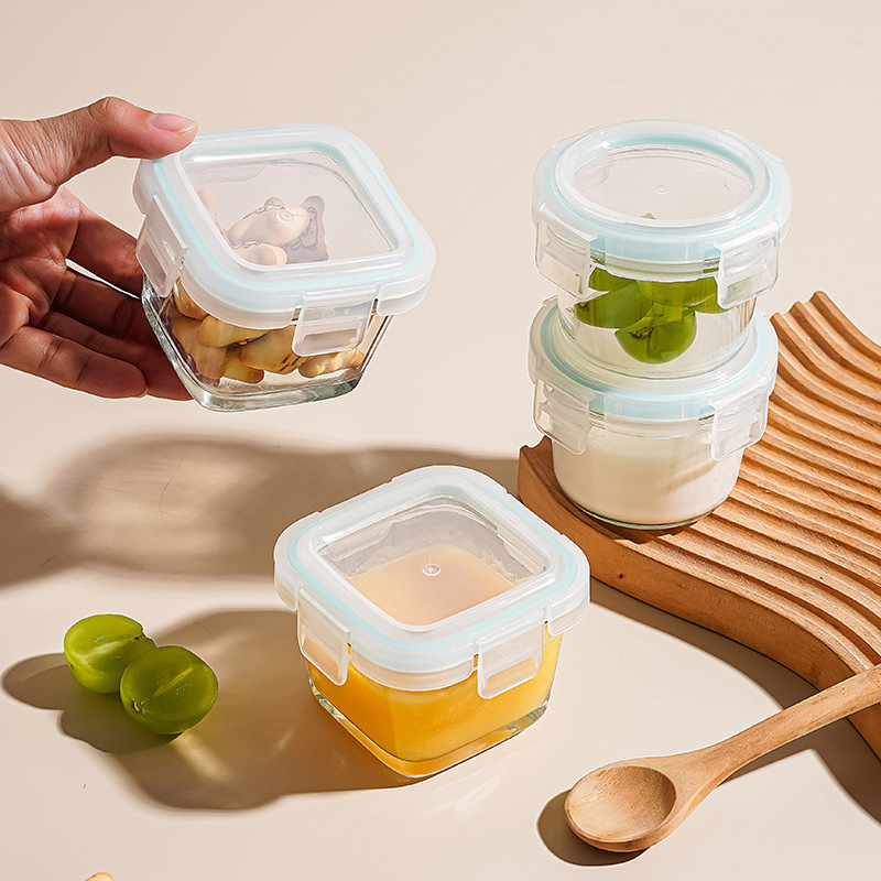 Baby Food Bowl Glass Lunch Box Sealed Fresh-keeping Box Microwave Oven Lunch Box Sample Box Glass Bowl Feeding Food Box