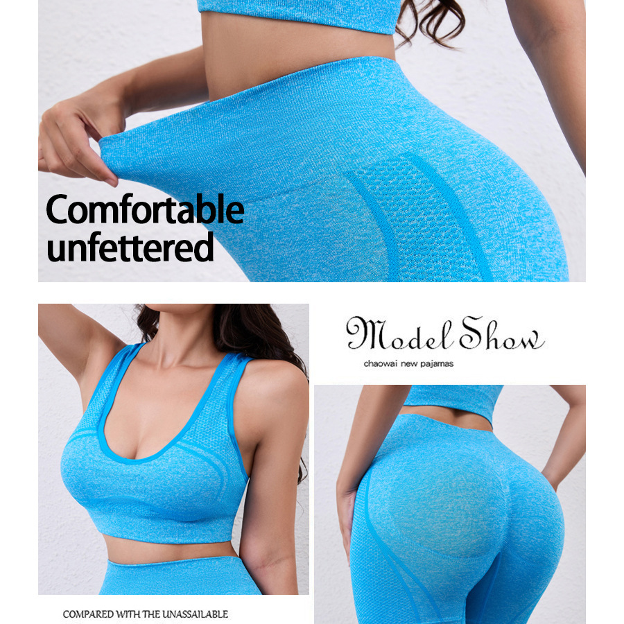 Traje de ropa de yoga de estilo deportivo transfronterizo, tejido sin costuras, abdomen elástico transpirable, levantamiento de caderas, cintura alta, mujeres de fitness de verano