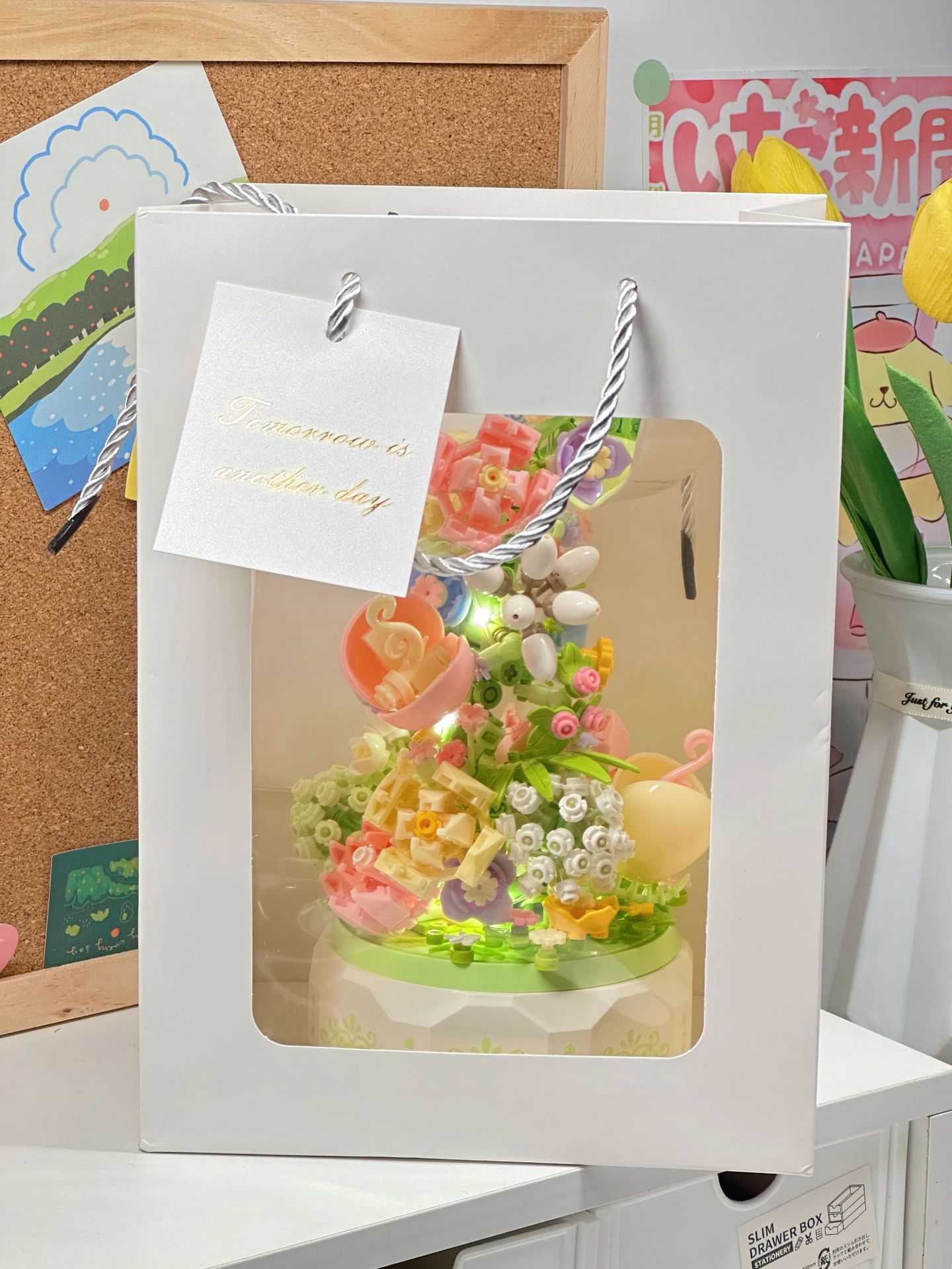 Compatible con LEGO Internet celebridad dibujos animados bloques de construcción maceta ramo Rosa girasol montado decoración juguete regalo hecho a mano