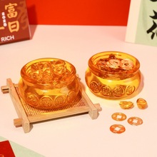 黄水晶琉璃聚宝盆家居装饰品风水布局摆件客厅开业礼品吉祥物