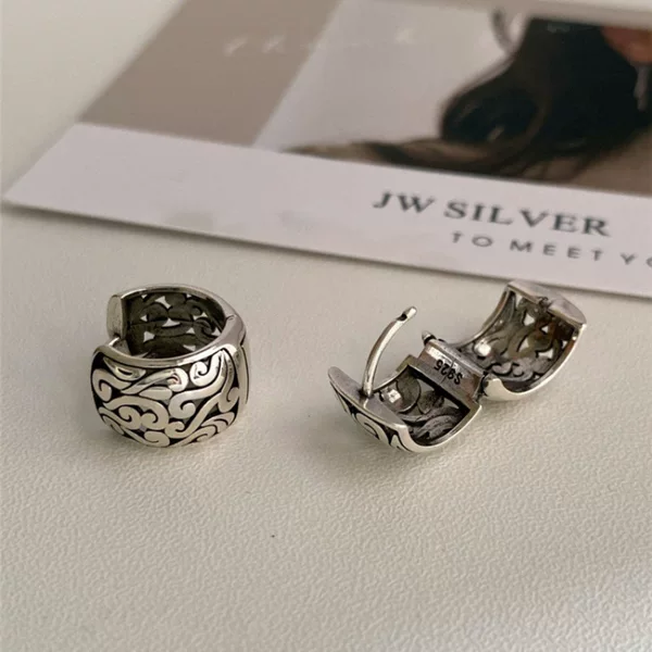 Geometric Circle Earrings Women's Retro Fashion Old Pattern National Tide S925 Silver Plated Pin Ear Buckle Ins Internet Celebrity Earrings