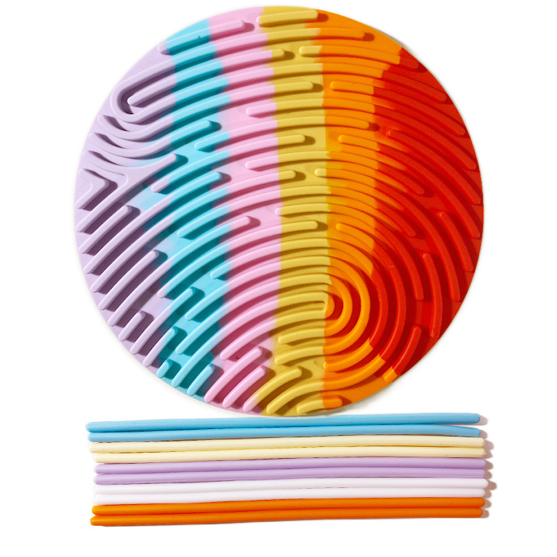 (실리콘판 색상 랜덤 배열) 둥근 무지개색 양면 재생 가능 ((실리콘판 1개 + 실리콘 스트립 10개 포함) 165g