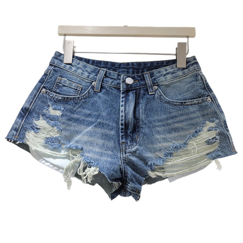 Pantalones Cortos de Mezclilla de Talle Alto con Desgastado para Verano