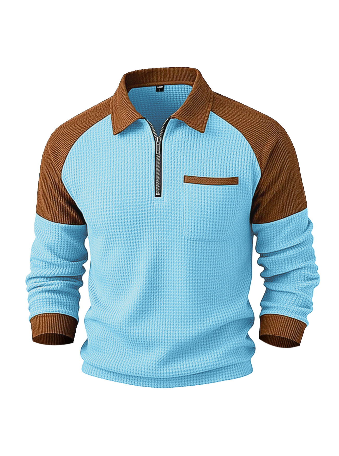 Polo da uomo in maglia waffle con collo a risvolto e zip_voghion.com