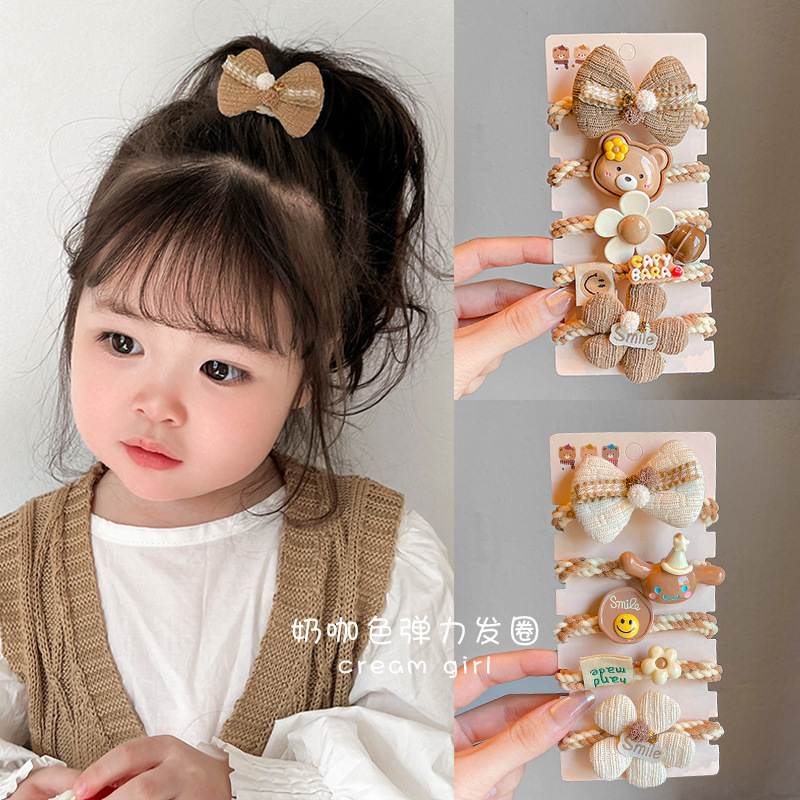 Niños súper lindos café de leche flores arco de cabello anillo de cabello correa de cabello de alta elasticidad cabello de cabello