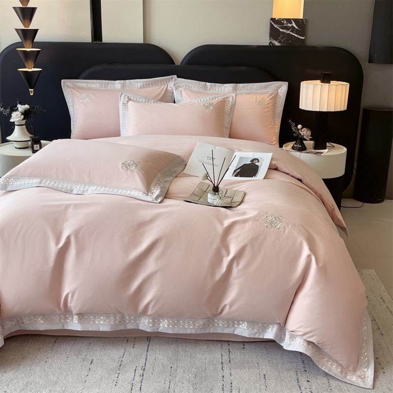 Autumn and Winter Class a Maternal and Infant Grade Thickeneded Cotton Brushed Four-Piece Set Pure Color Skin-Friendly Naked Sleeping Warm Pure Cotton Quilt Cover Bedding