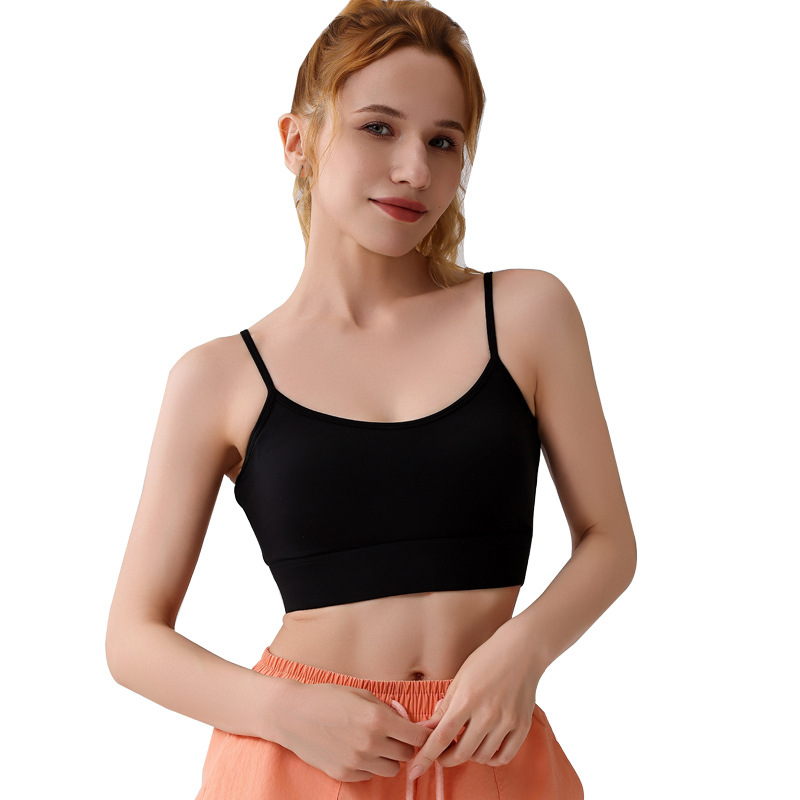 Nueva ropa interior deportiva integrada correa de hombro delgada fija taza antichoque se reúne delgada secado rápido hermoso sostén de yoga de verano