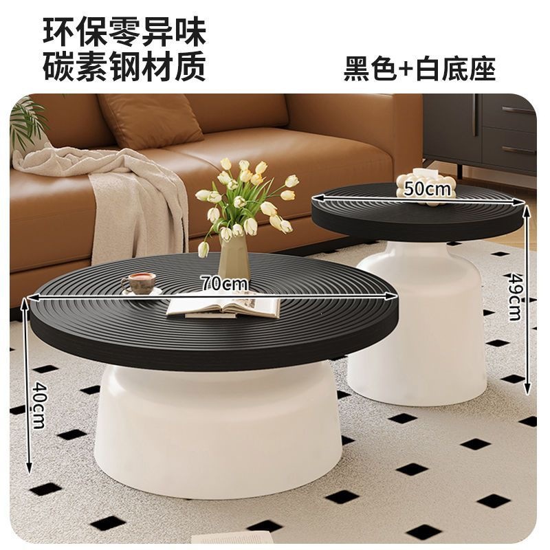 Coffee table 70+50 black tabletop white bottom thickened version