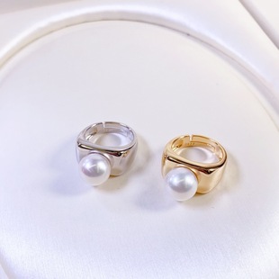 Seiko S925 Silver Surface Natural Pearl Ring 10-11mm Strong Light Freshwater Bead Fashion Ins Wind Square Ring