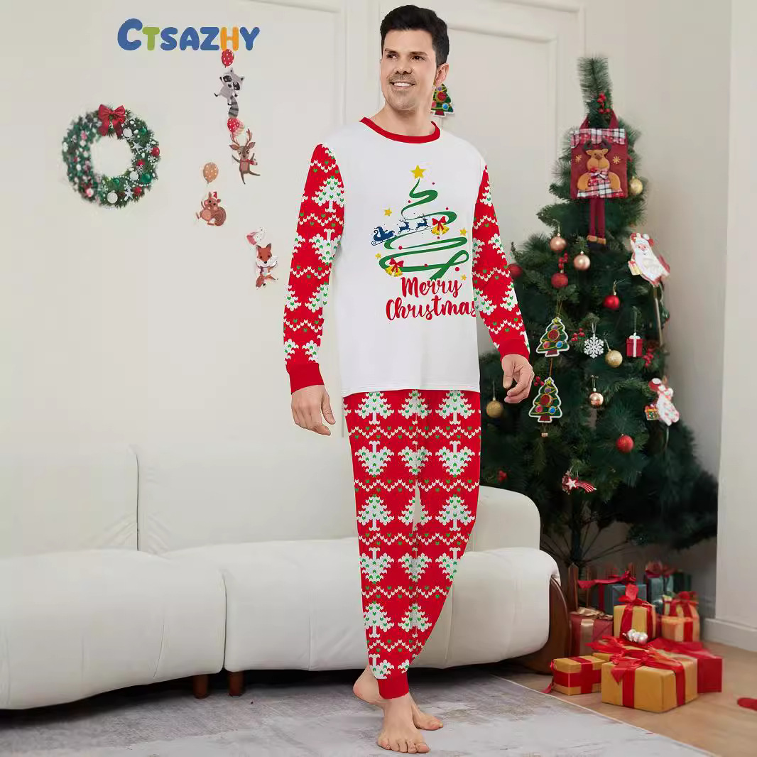 Christmas Fawn letter Christmas tree Family family dress printed homestays pajamas_voghion.com