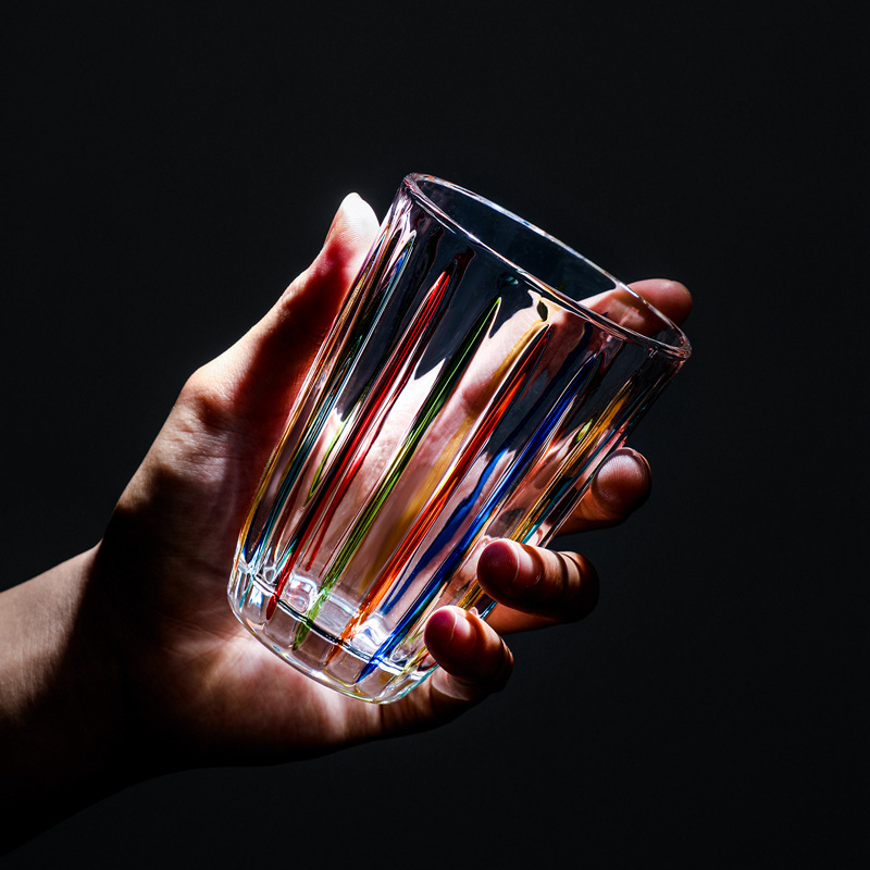 绿典 欧式家用手工彩绘条纹 玻璃杯 咖啡杯 果汁杯 牛奶饮品杯
