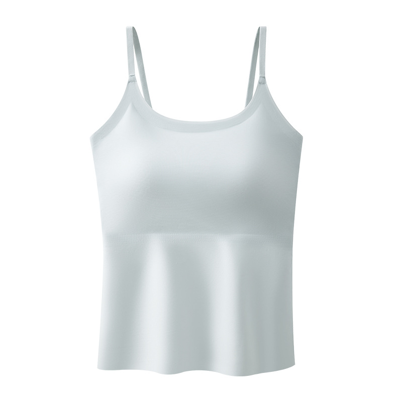 Ice Silk Camisole for Women with Built-In Bra Pads, No Need to Wear a Bra, Adjustable, Plus Size, Beautiful Back Design, Base Layer Top