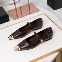 8216-1 French Evening Style Square Head Mary Jane Small Leather Shoes, Shallow Mouth Pearl Versatile One Button Strap, Low Order Shoes for Women