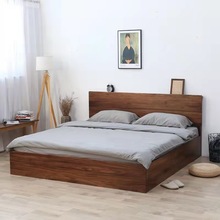 北美黑胡桃木箱体床樱桃木气压杆储物双人床现代简约实木床北欧